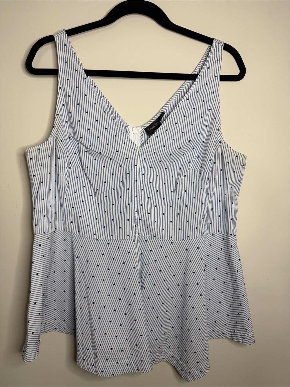 Lane Bryant White & Navy Striped Peplum Camisole
